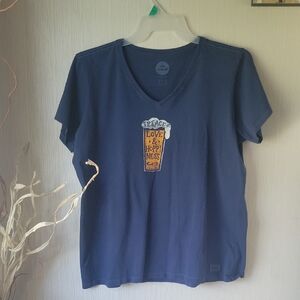 Blue V-Neck T-Shirt with Peace and Hoppiness Graphic